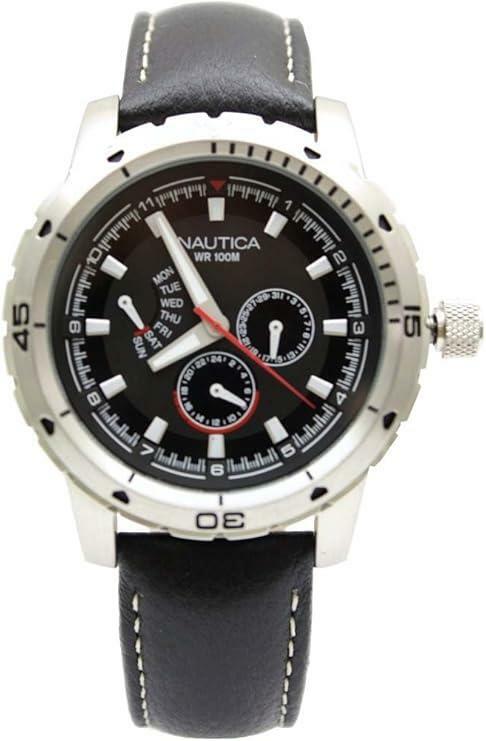 Nautica N15610G NCS 350 Multifunction Black Pebble Leather Chronograph Watch