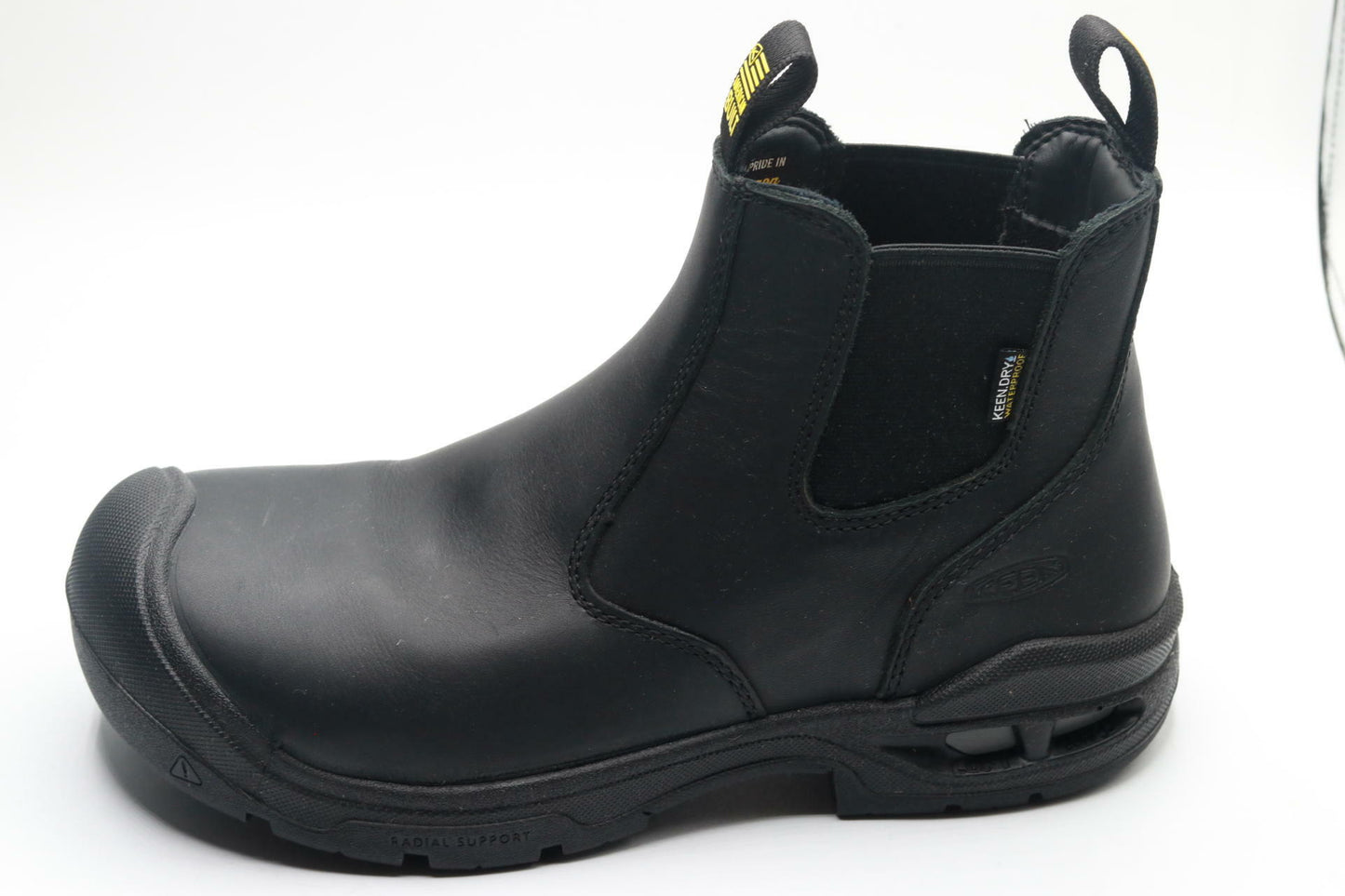 KEEN Utility Men’s Juneau Romeo Mid Height Composite Toe Waterproof Pull On Work Boot, Black/Black, 7.5 EE (Wide) US