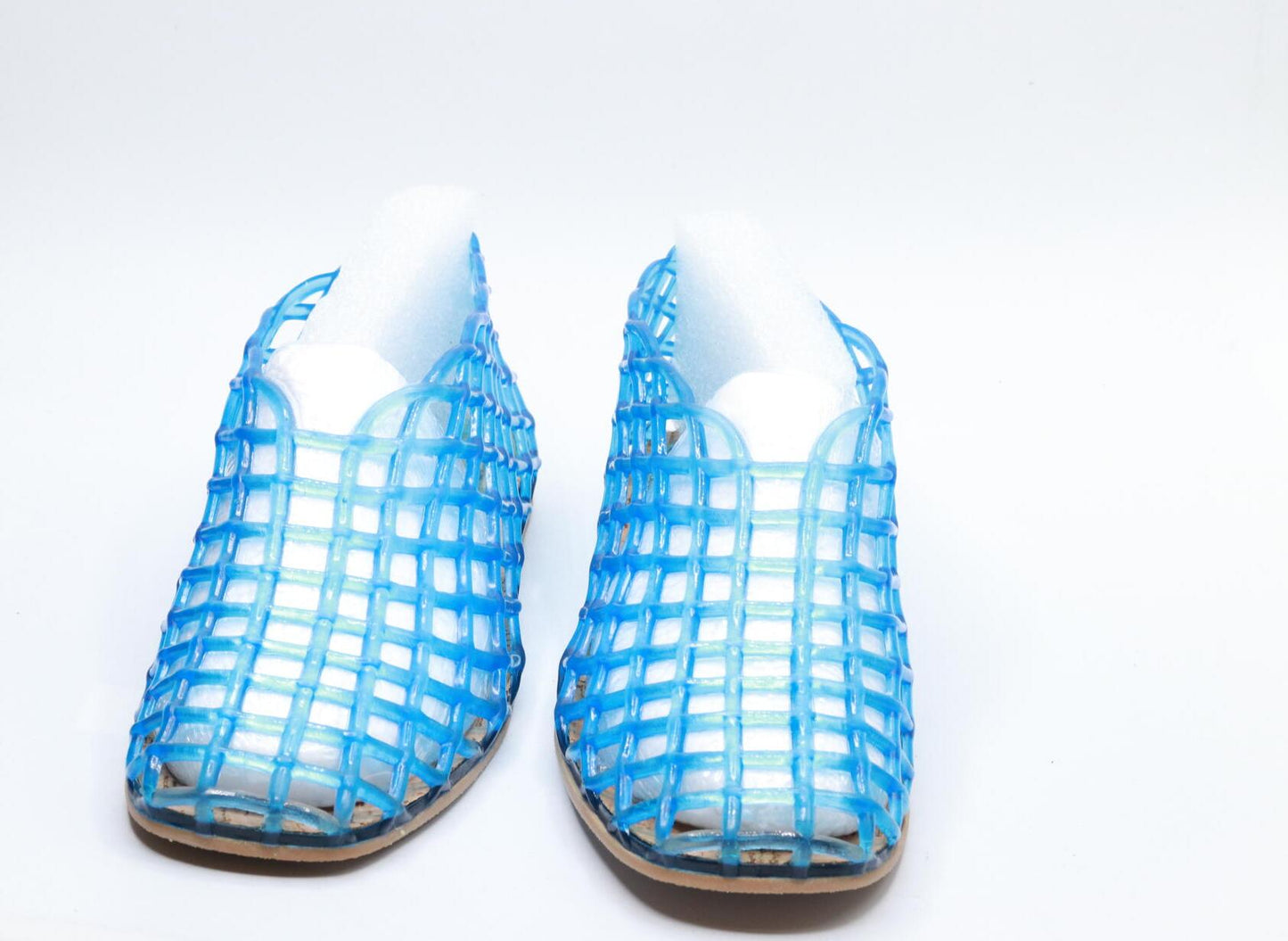 ATBELL Blue Jelly Sandals for Women Clear Woven Flats Beach Slip-on Ballerina Jellies Mesh Shoes in Size 7.5