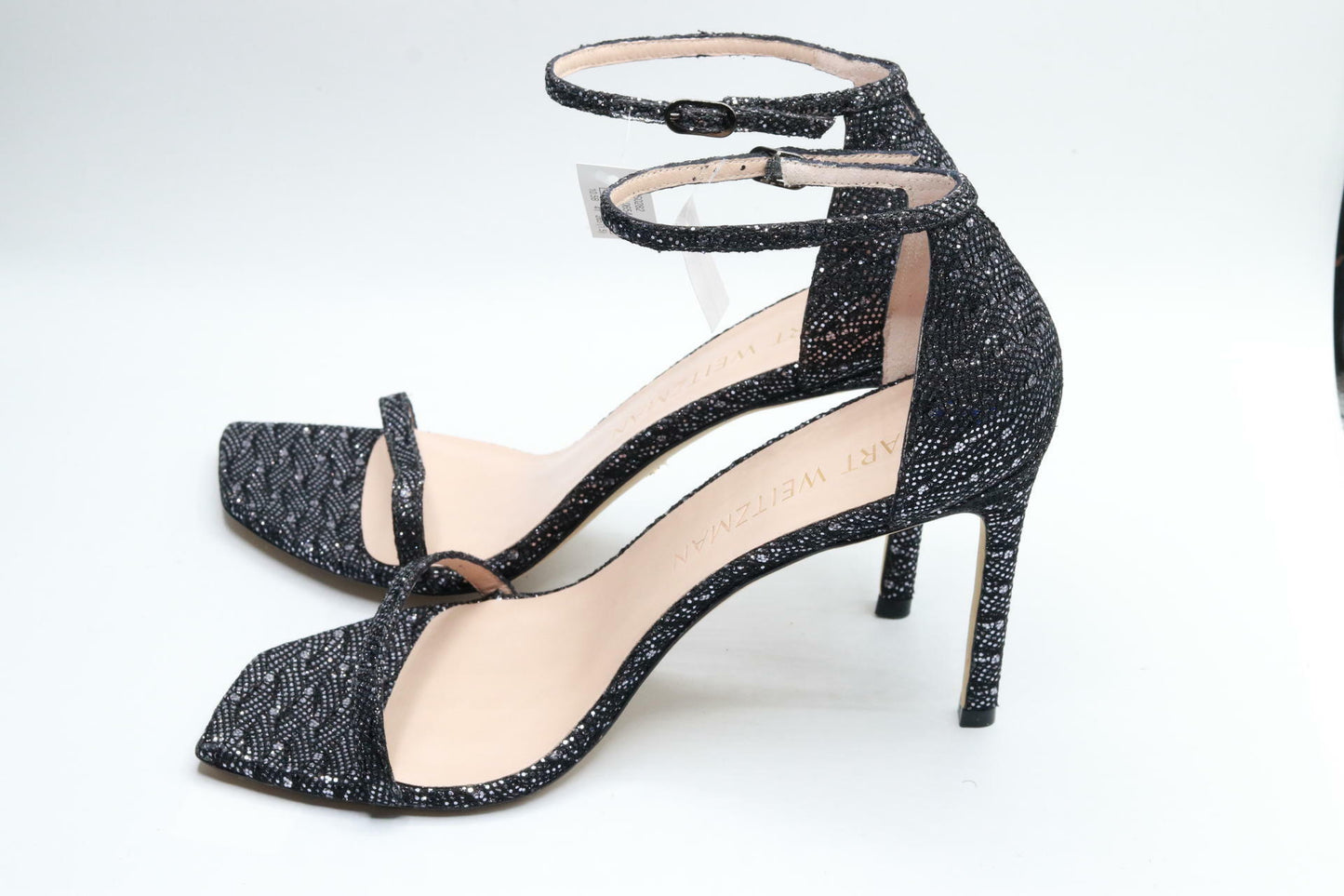 Stuart Weitzman Amelina 95 Ankle Strap Rhinestone Heels Gunmetal 10.5M Women