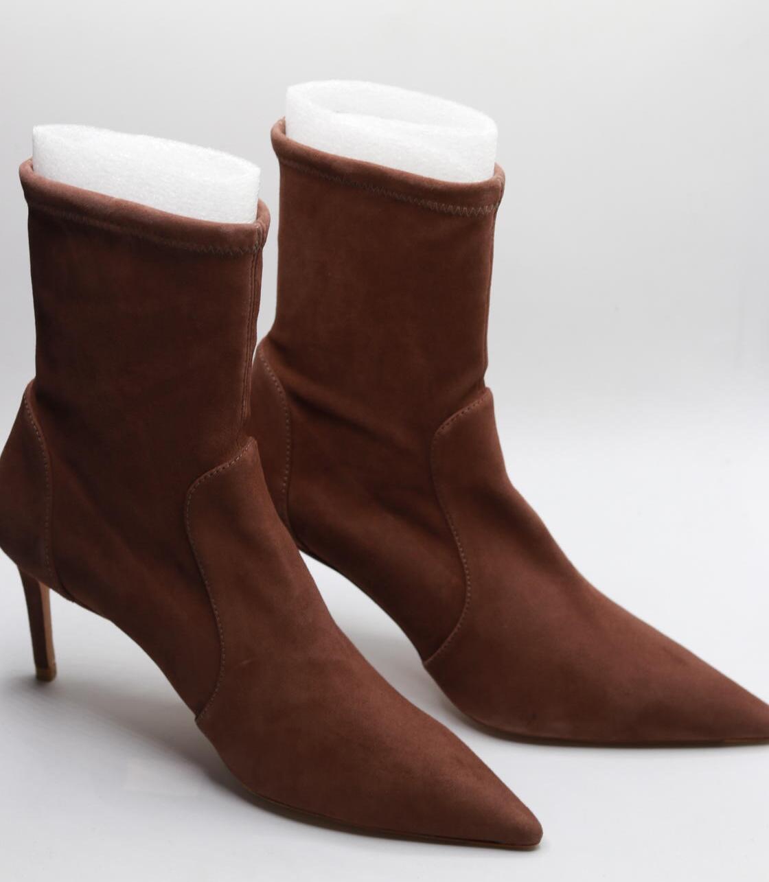 Stuart Weitzman Womens Stuart 75 Stretch Bootie Taupe 8.5 B