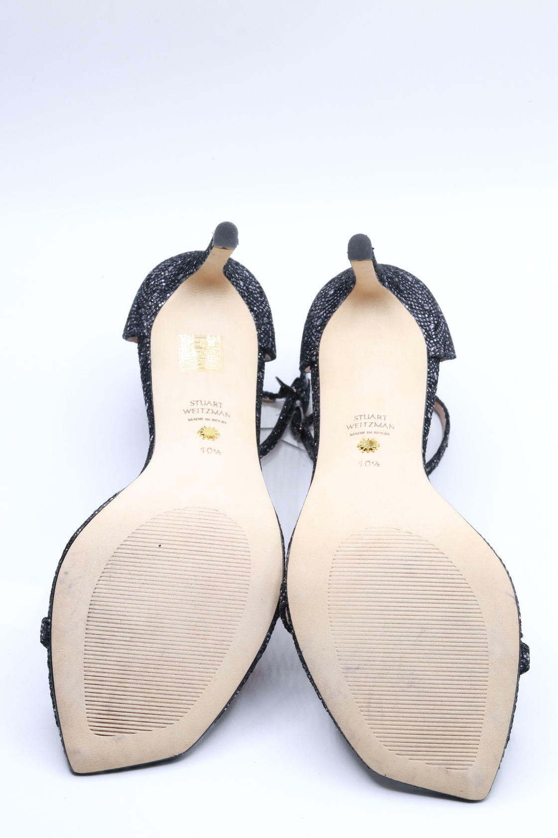 Stuart Weitzman Amelina 95 Ankle Strap Rhinestone Heels Gunmetal 10.5M Women