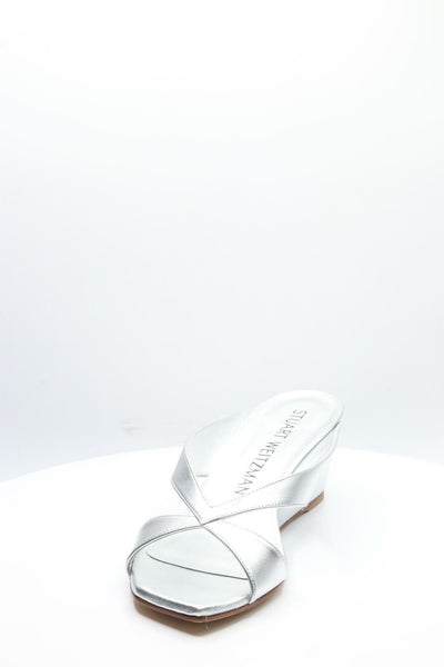 Stuart Weitzman Miami 50 Wedge Slide Silver 10.5 B