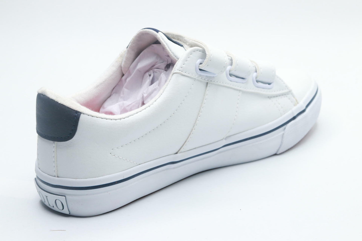 POLO RALPH LAUREN Boy's Sayer EZ (Little Kid) White Tumbled/Navy/Red Player Pony 2.5 Little Kid M