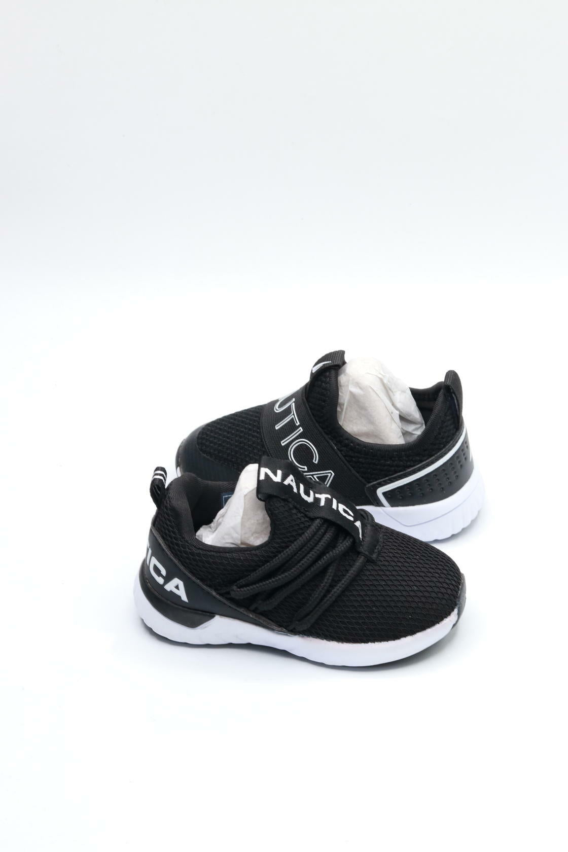 Nautica Kids Boys Fashion Sneaker Slip-On Athletic Running Shoe for Toddler and Little Kids, Black/White, 5