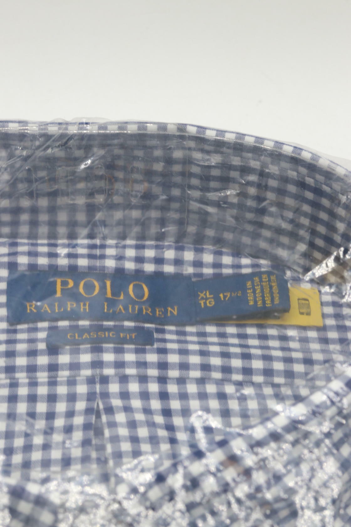 Polo ralph Lauren Mens Classic Long Sleeve poplin Shirt Navy/White Gingham 17.5