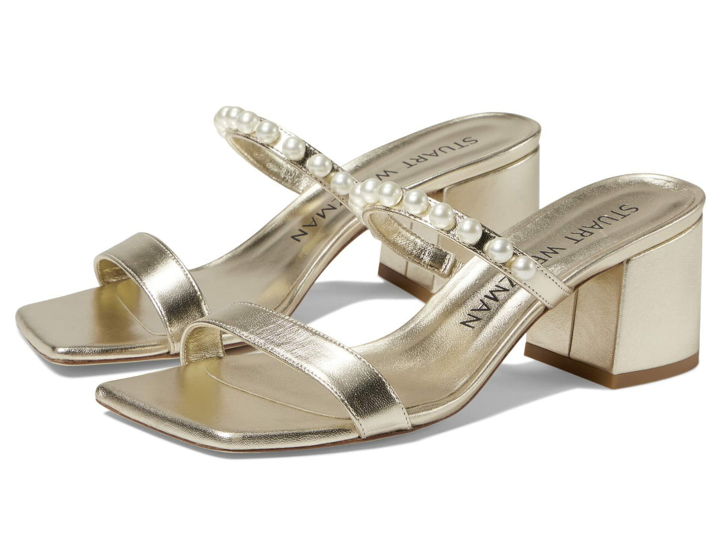 Stuart Weitzman Goldie 60 Block Slide Light Gold 8.5 B