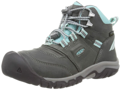 KEEN Big Kid's Ridge Flex Mid Height Waterproof Leather Hiking Boot, Grey/Blue Tint, 4 BK (Big Kid's) US