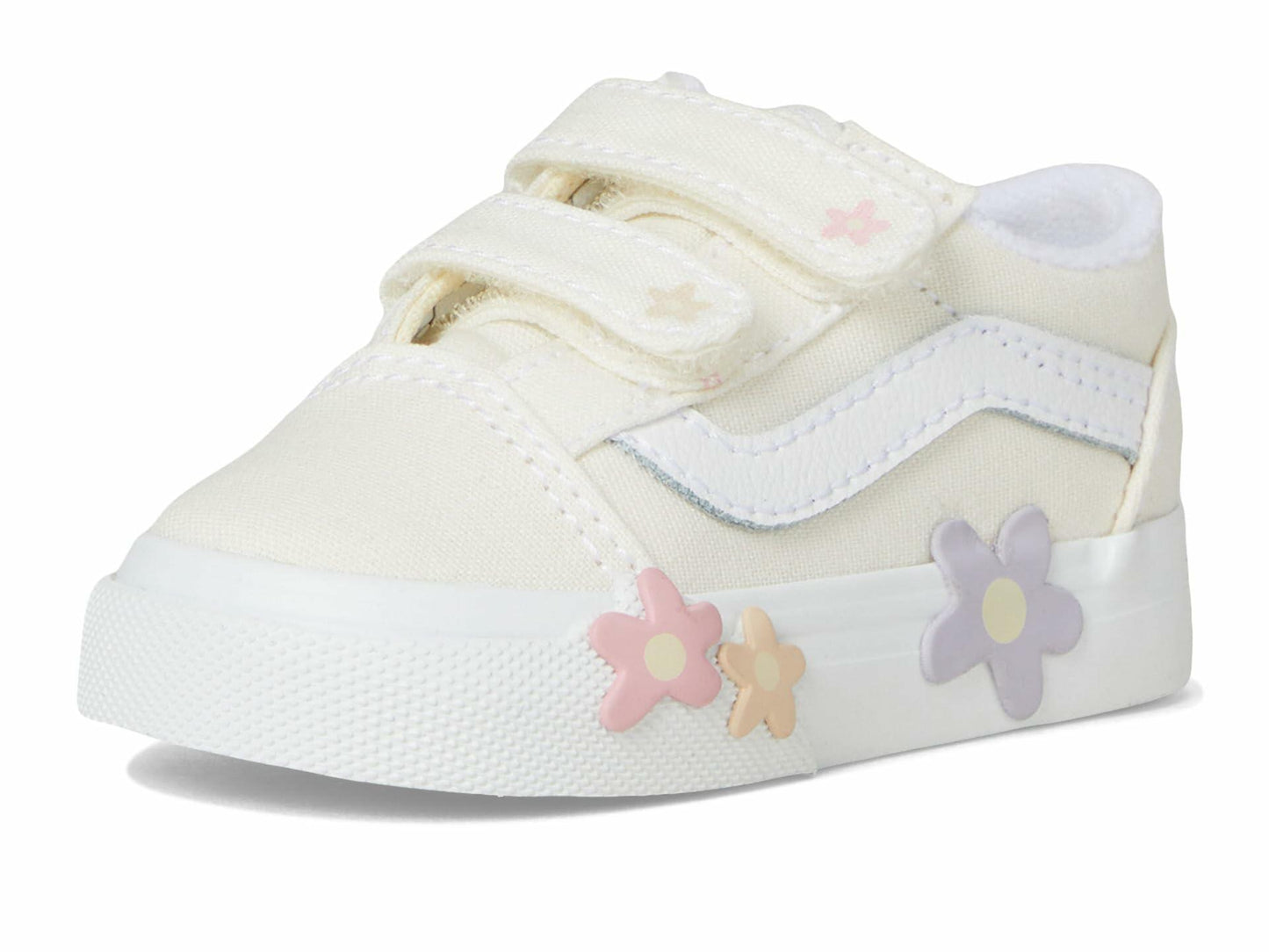 Vans Kids Old Skool V Flower (Toddler) Sneaker, Star White, 4 US Unisex