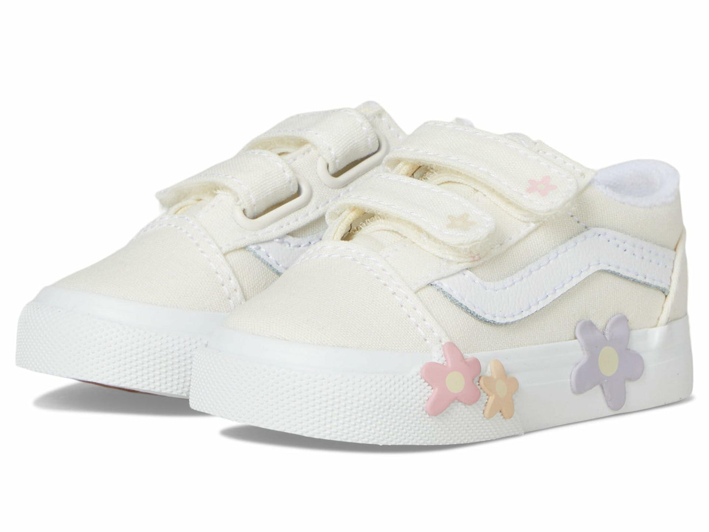 Vans Kids Old Skool V Flower (Toddler) Sneaker, Star White, 4 US Unisex