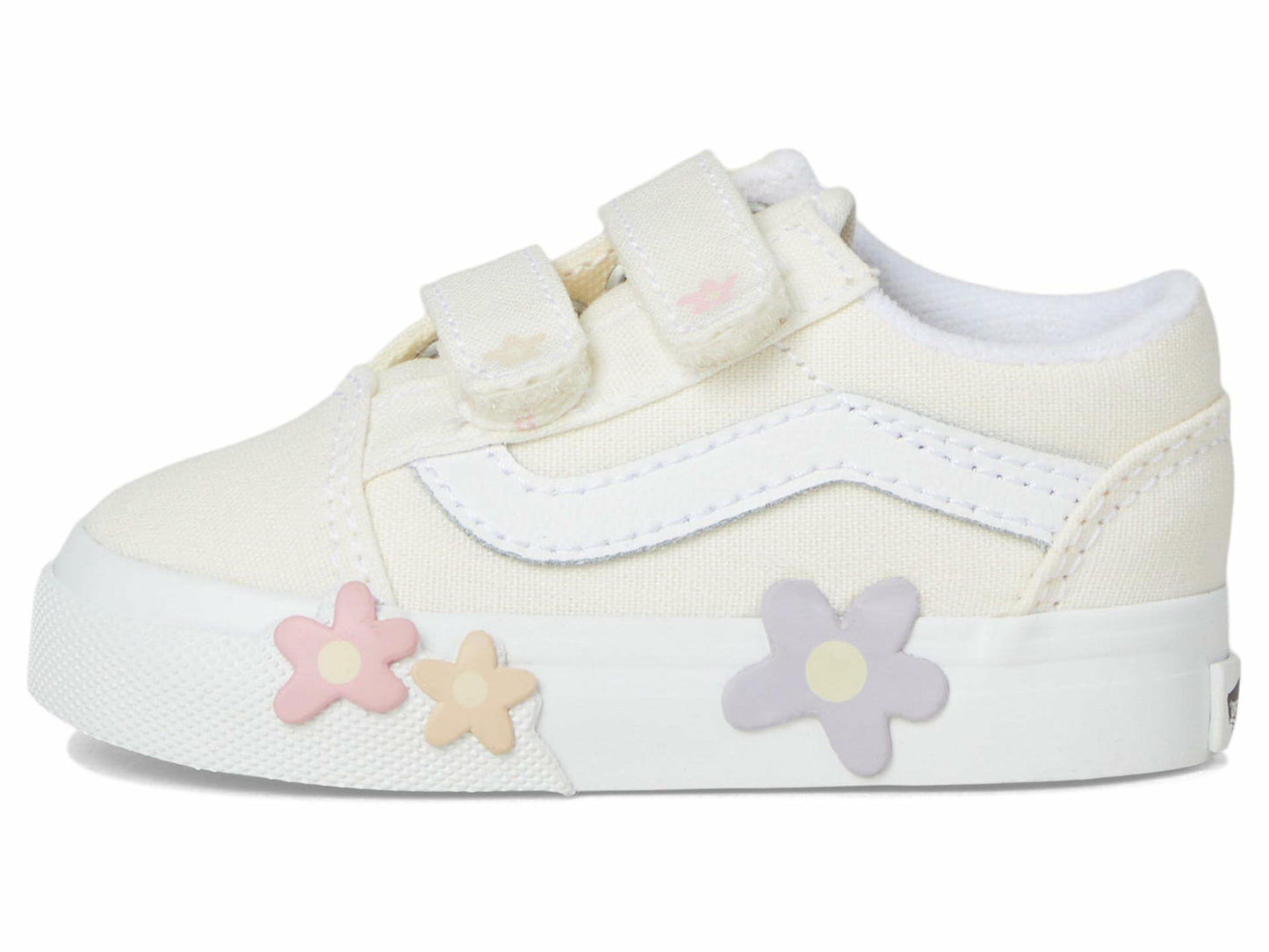 Vans Kids Old Skool V Flower (Toddler) Sneaker, Star White, 4 US Unisex
