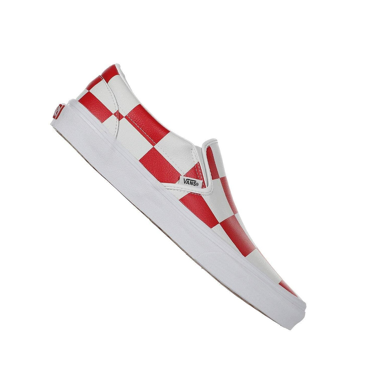 Vans Classic Slip-On Leather Check True White/Racing Red Men's 9, Women's 10.5 Medium