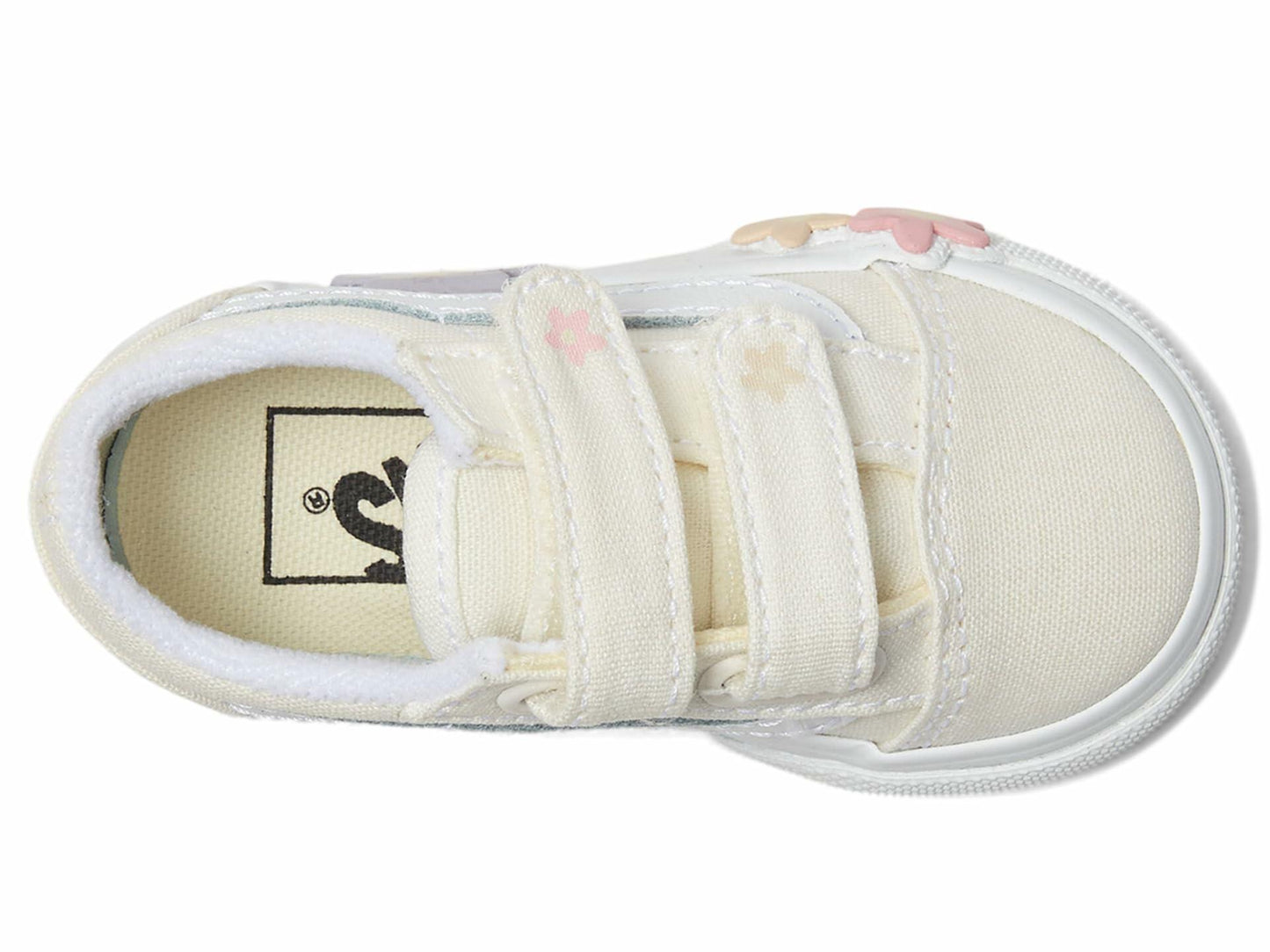 Vans Kids Old Skool V Flower (Toddler) Sneaker, Star White, 4 US Unisex