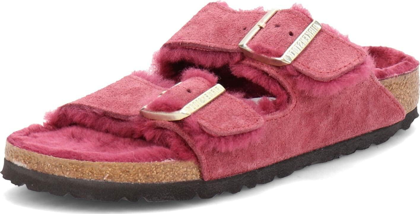 Birkenstock Arizona Shearling Suede Leather Narrow Women | Maroon (1020464) (7, Maroon)