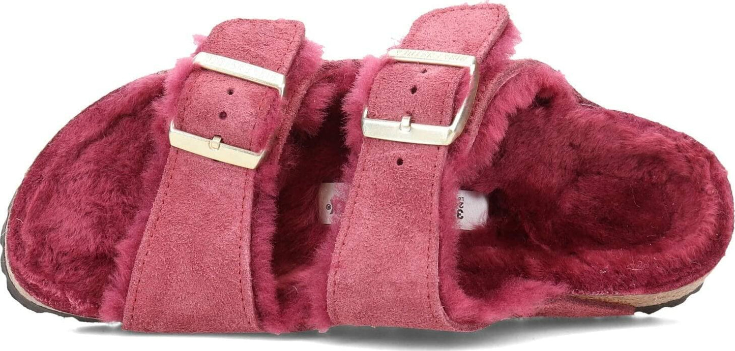 Birkenstock Arizona Shearling Suede Leather Narrow Women | Maroon (1020464) (7, Maroon)