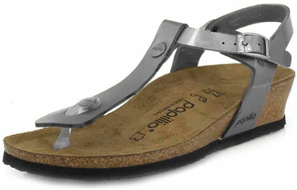 New Papillio Women's Ashley Ankle Strap Thong Sandal Metallic Silver 38 R