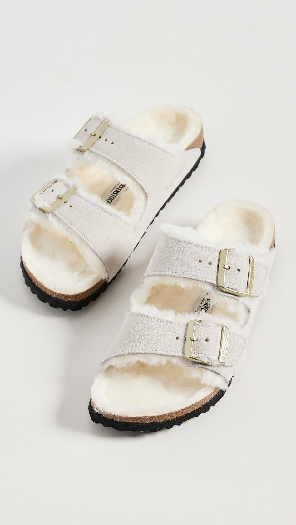 Birkenstock Women's Arizona Shearling Sandals, Antique White/Antique White, 5-5.5 Medium US