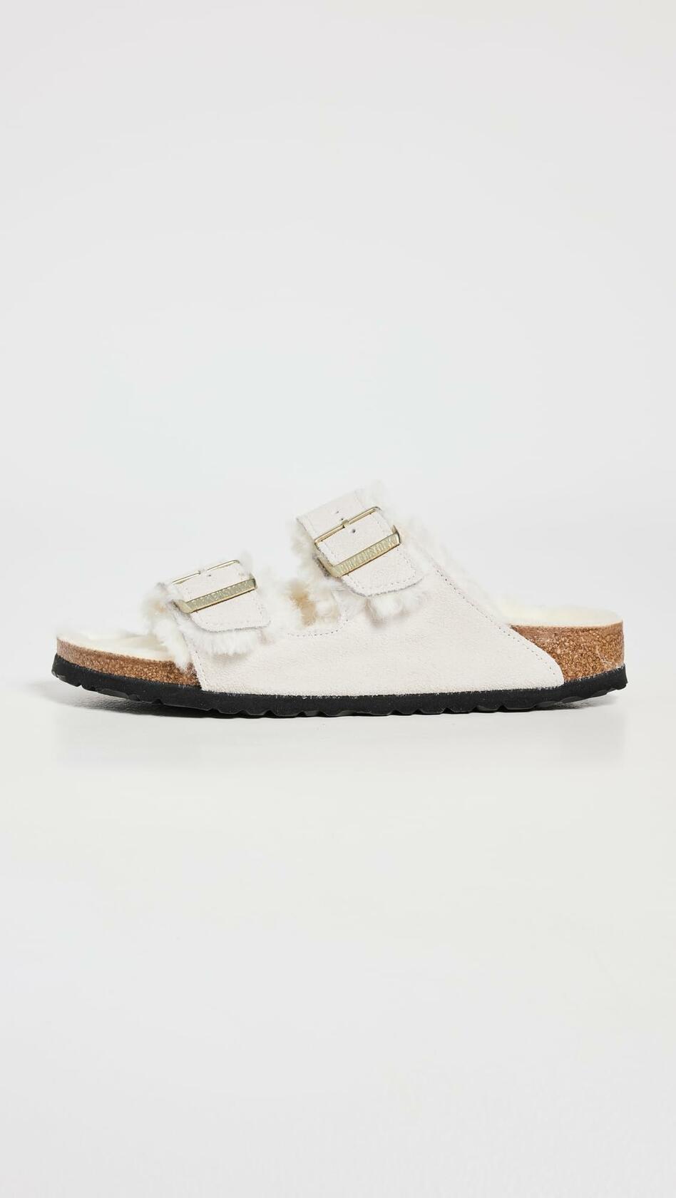 Birkenstock Women's Arizona Shearling Sandals, Antique White/Antique White, 5-5.5 Medium US
