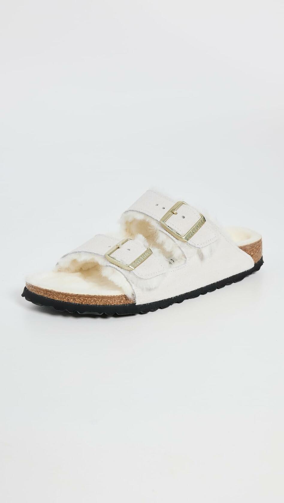 Birkenstock Women's Arizona Shearling Sandals, Antique White/Antique White, 5-5.5 Medium US