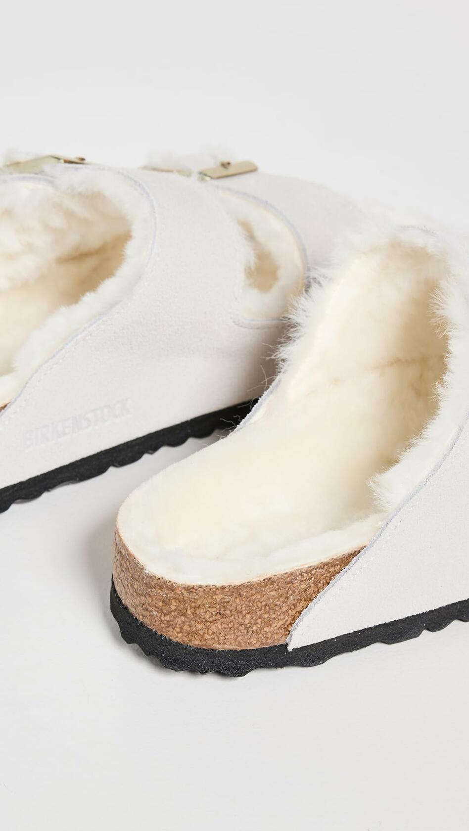 Birkenstock Women's Arizona Shearling Sandals, Antique White/Antique White, 5-5.5 Medium US