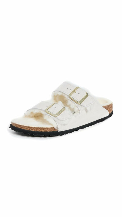 Birkenstock Women's Arizona Shearling Sandals, Antique White/Antique White, 5-5.5 Medium US