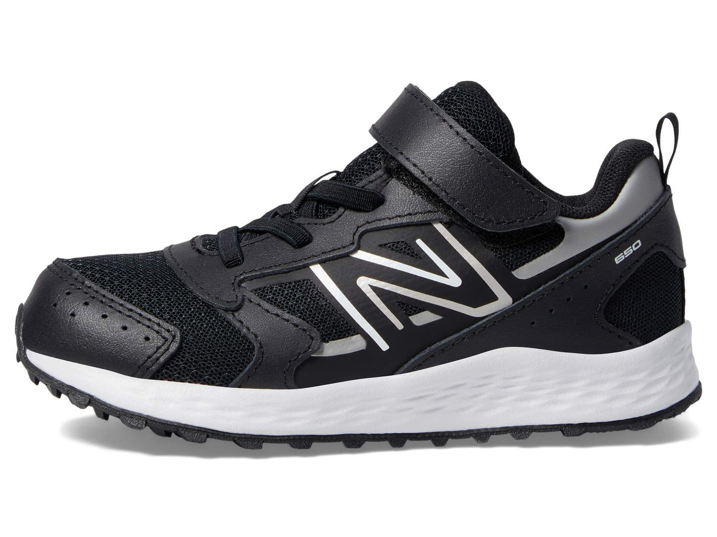New Balance Kids Fresh Foam 650 V1 Bungee Lace with Top Strap Running Shoe, Black/Metallic Silver/White, 8 M Toddler (1-4 Years)