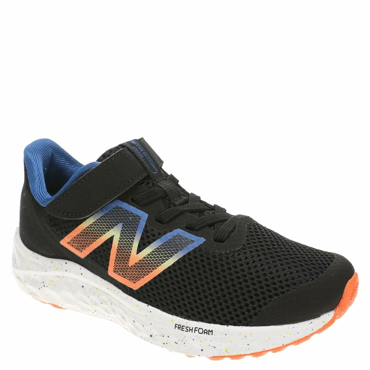 New Balance Fresh Foam Arishi V4 Bungee Lace with Top Strap Running Shoe, Black/Blue Agate/Blaze Orange, 2 Wide US Unisex Little_Kid