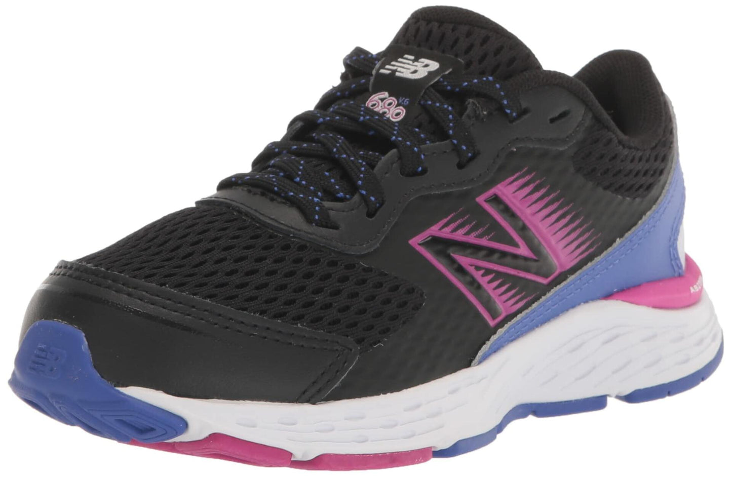 New Balance Kid's 680 V6 Lace-up Running Shoe, Black/Magenta Pop/Aura, 4 Wide Big Kid