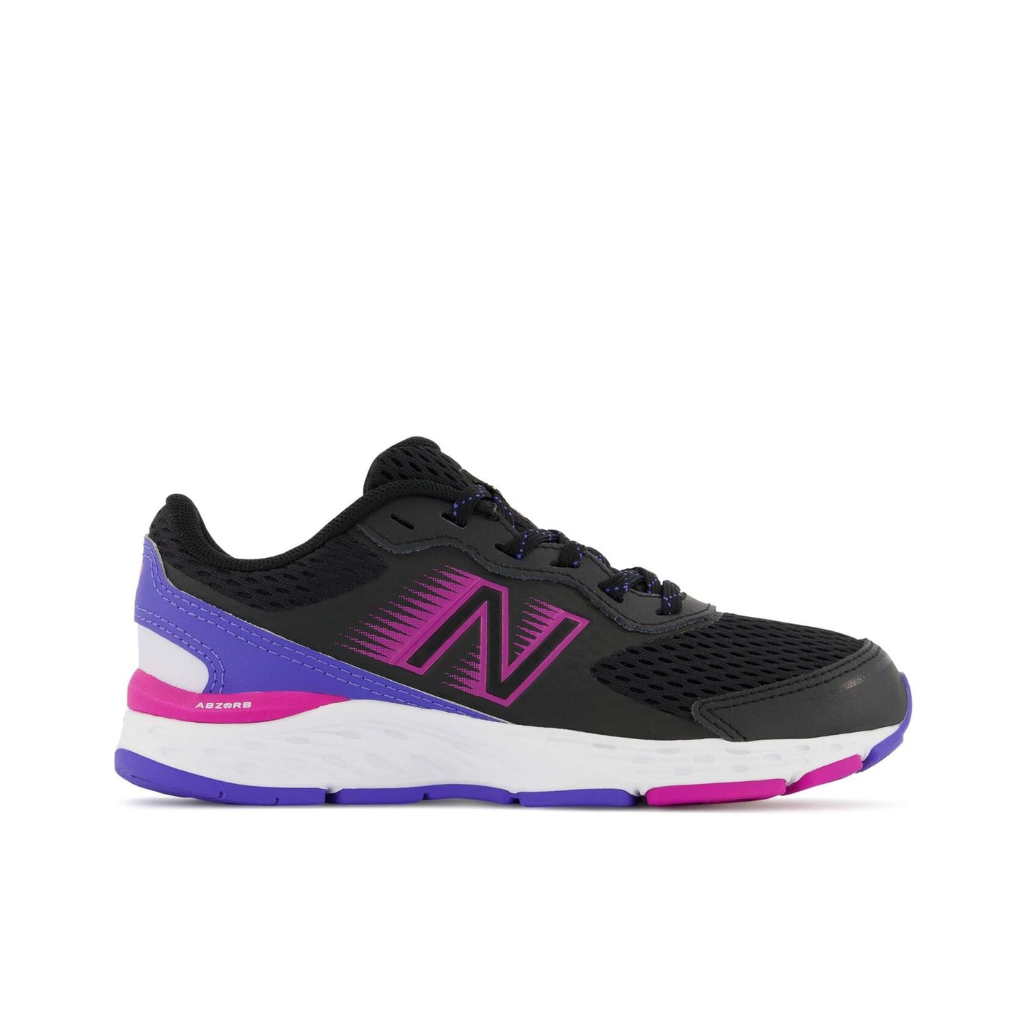 New Balance Kid's 680 V6 Lace-up Running Shoe, Black/Magenta Pop/Aura, 4 Wide Big Kid