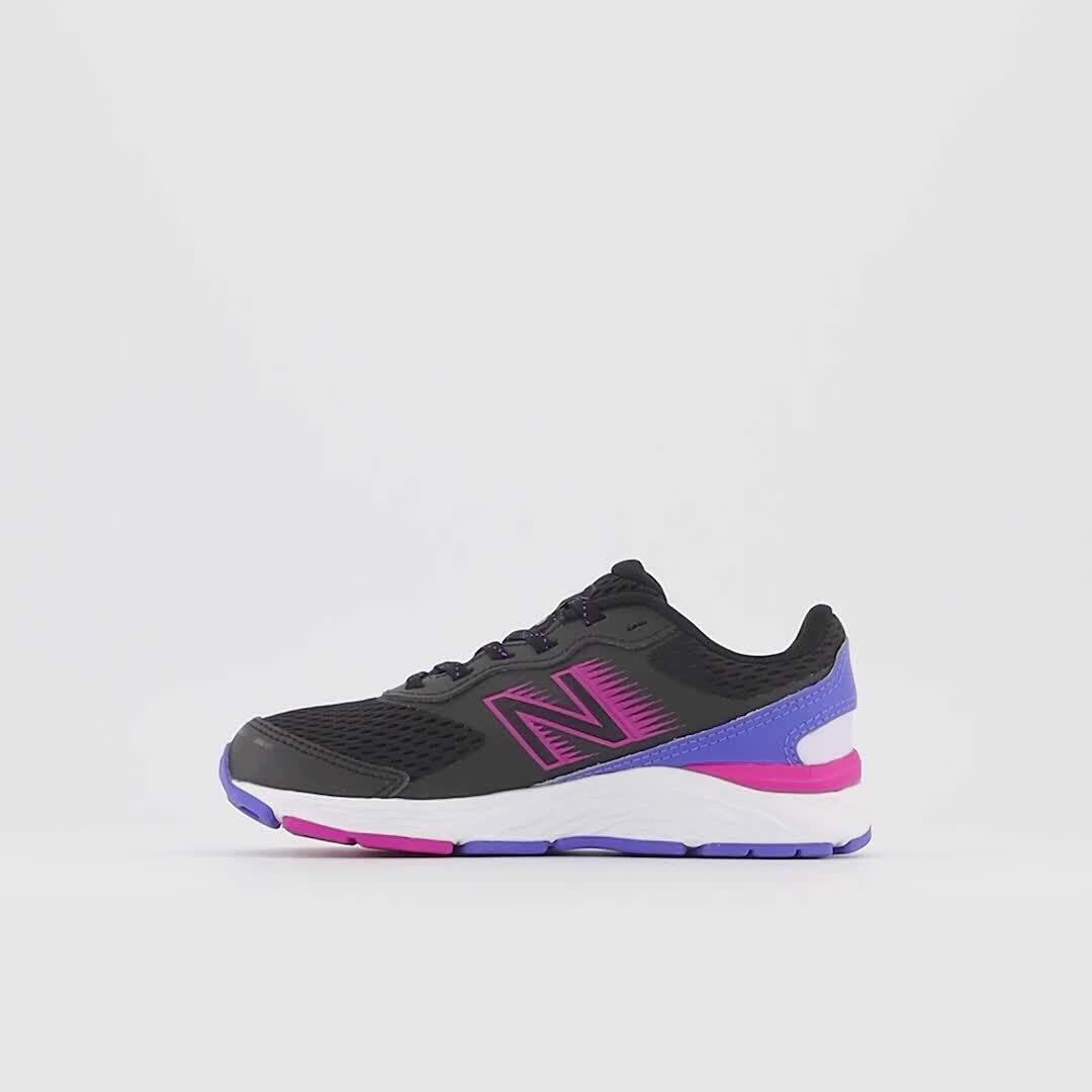 New Balance Kid's 680 V6 Lace-up Running Shoe, Black/Magenta Pop/Aura, 4 Wide Big Kid