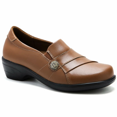 Brown Slip-On Loafer for Women Dress Shoes Comfort Low Heels Slip Resistant Office Business Work Shoes Casual Leather Wedge Dressy Shoes, 7.5 M US