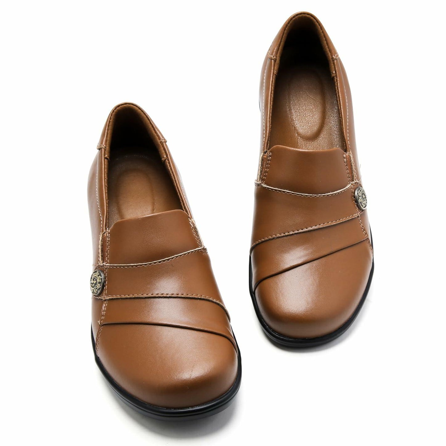 Brown Slip-On Loafer for Women Dress Shoes Comfort Low Heels Slip Resistant Office Business Work Shoes Casual Leather Wedge Dressy Shoes, 7.5 M US