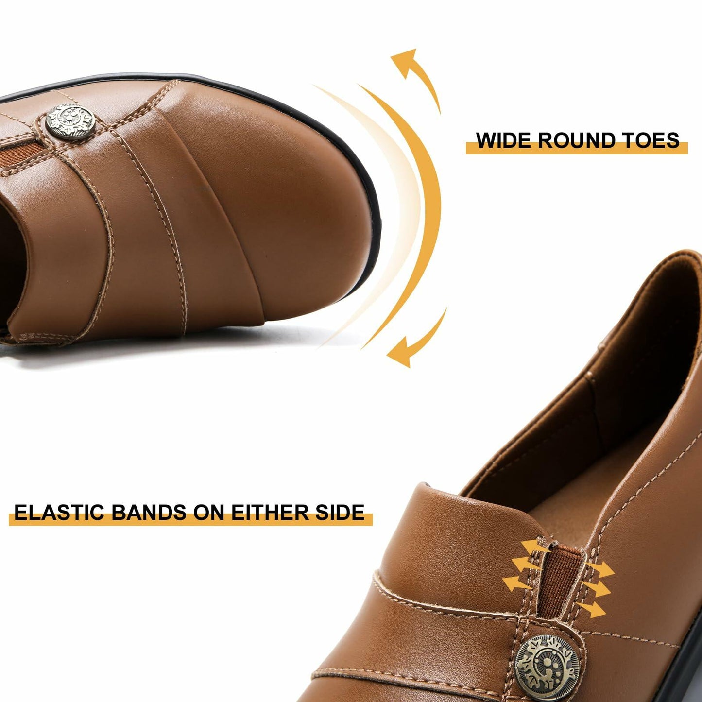 Brown Slip-On Loafer for Women Dress Shoes Comfort Low Heels Slip Resistant Office Business Work Shoes Casual Leather Wedge Dressy Shoes, 7.5 M US