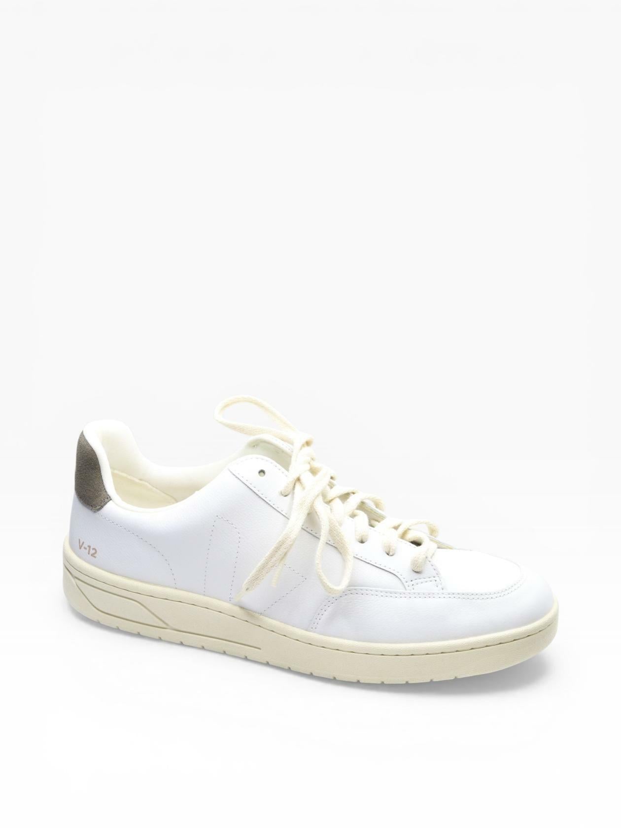 Veja Men's V-12 Stitch Sneakers, Extra White/Khaki, 11 Medium US