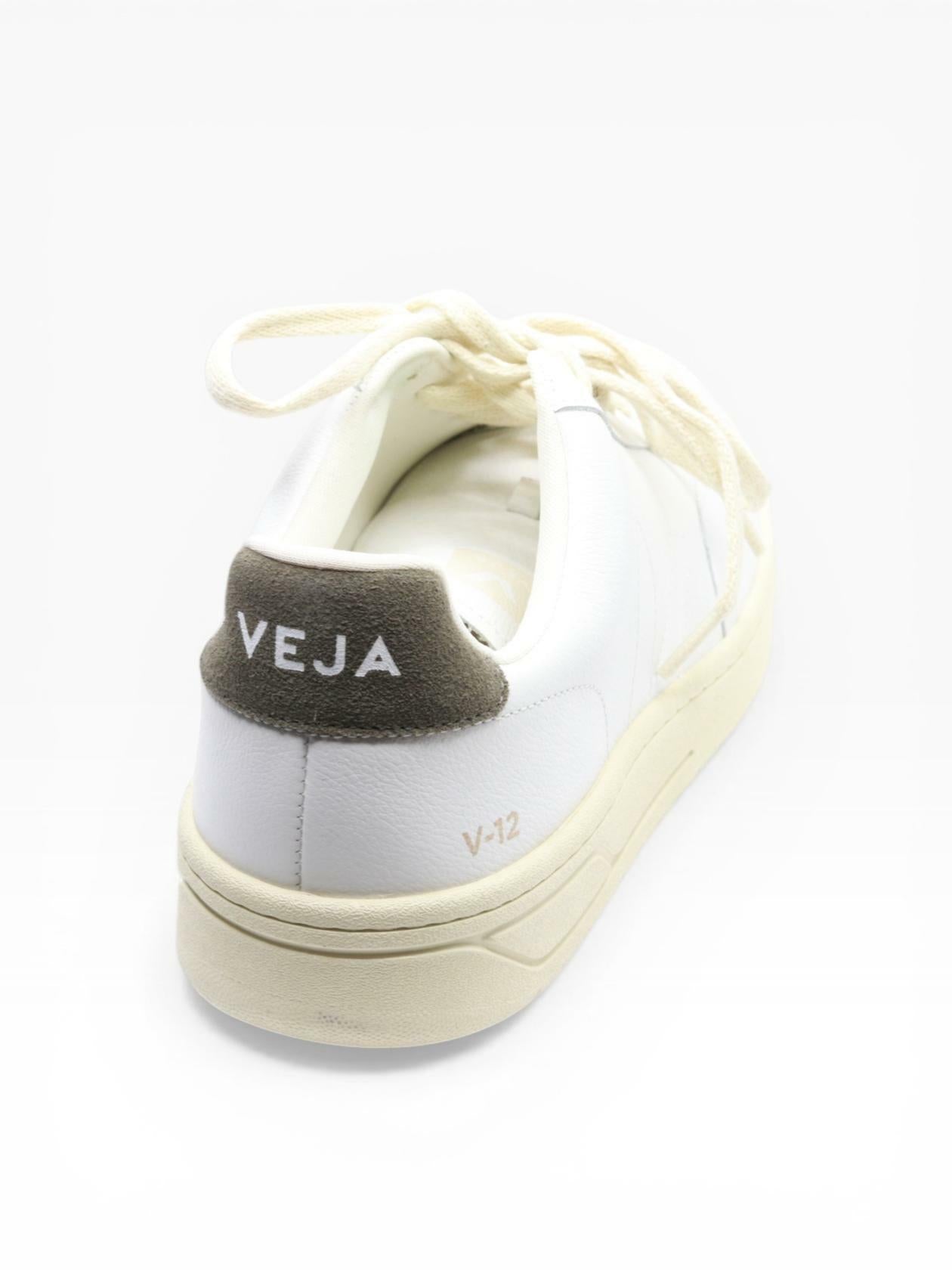 Veja Men's V-12 Stitch Sneakers, Extra White/Khaki, 11 Medium US