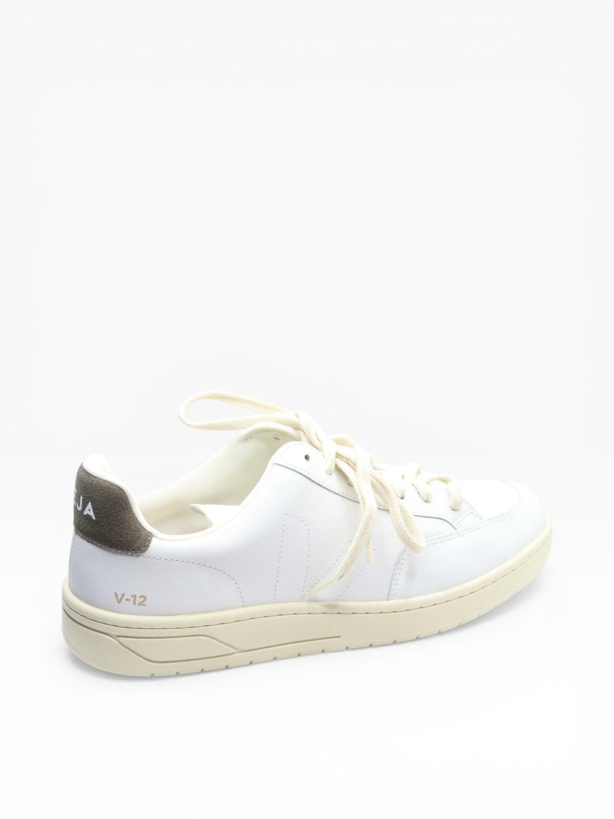 Veja Men's V-12 Stitch Sneakers, Extra White/Khaki, 11 Medium US
