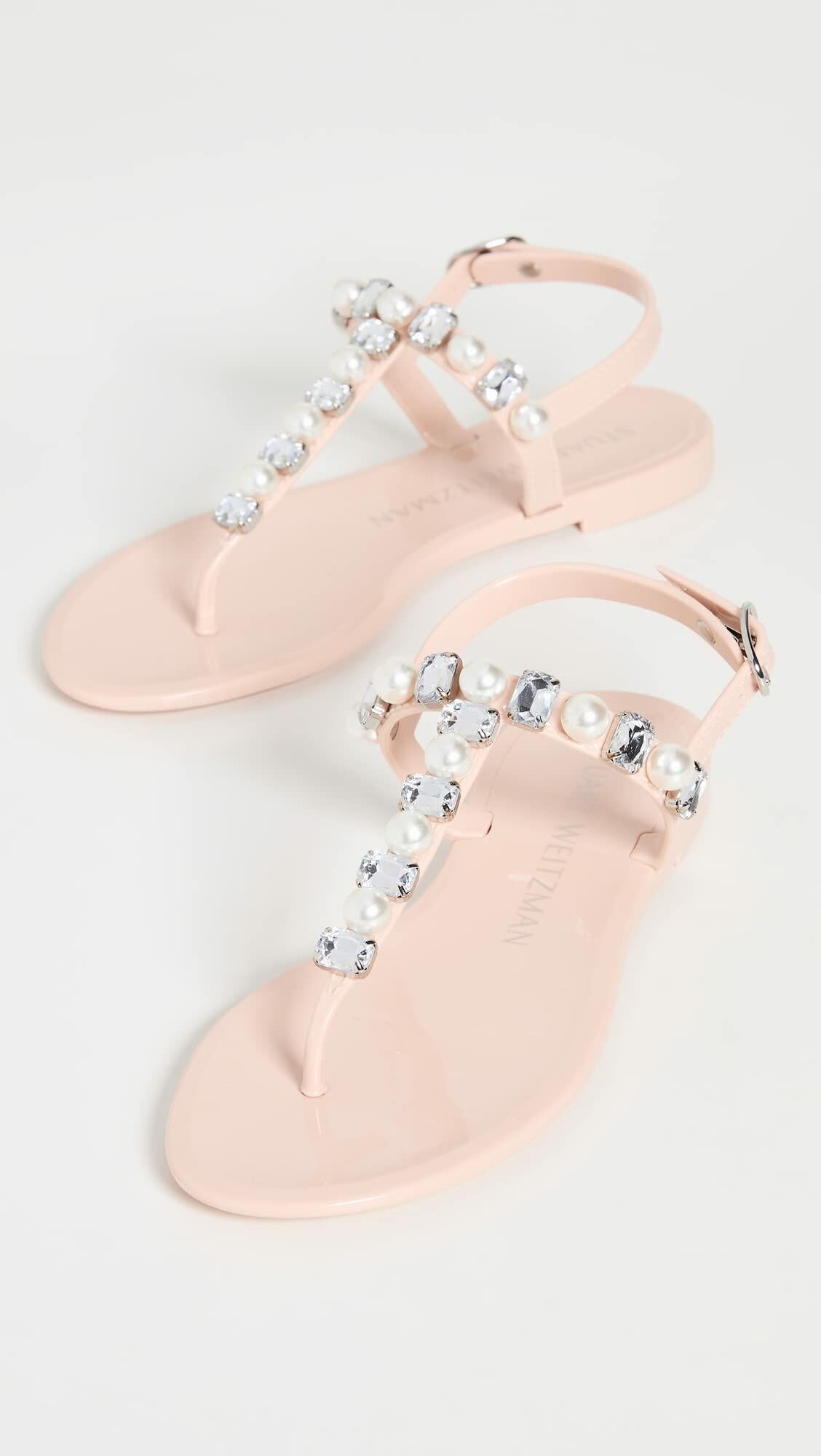 Stuart Weitzman Women's Goldie Crystal Jelly Sandals, Poudre, 9 Medium US