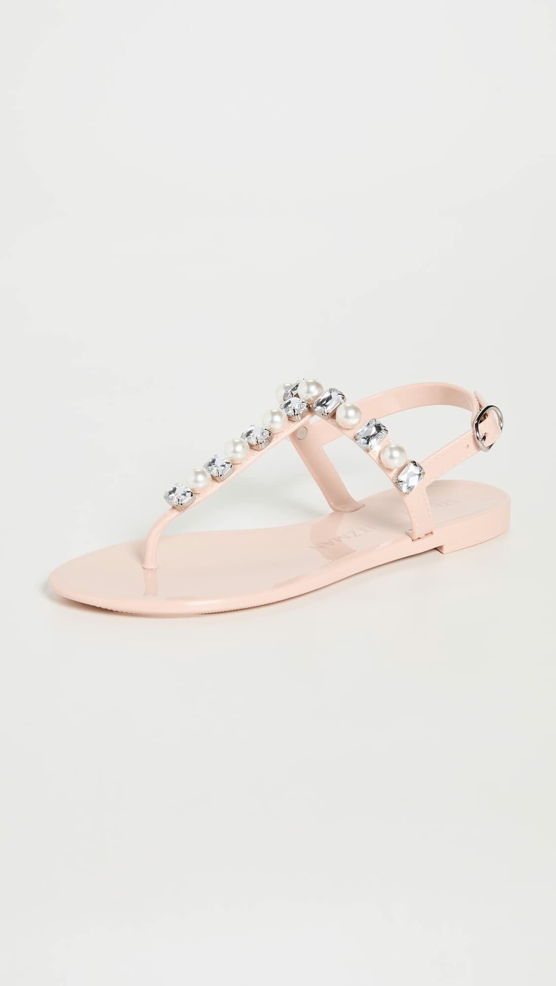 Stuart Weitzman Women's Goldie Crystal Jelly Sandals, Poudre, 9 Medium US