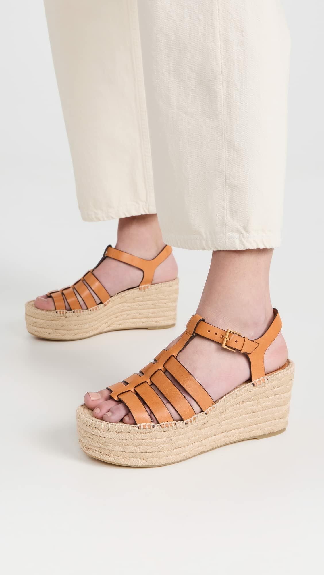 Tory Burch Women's Fisherman Wedge Espadrilles, Toasted Souffle, Tan, Orange, 7.5 Medium US