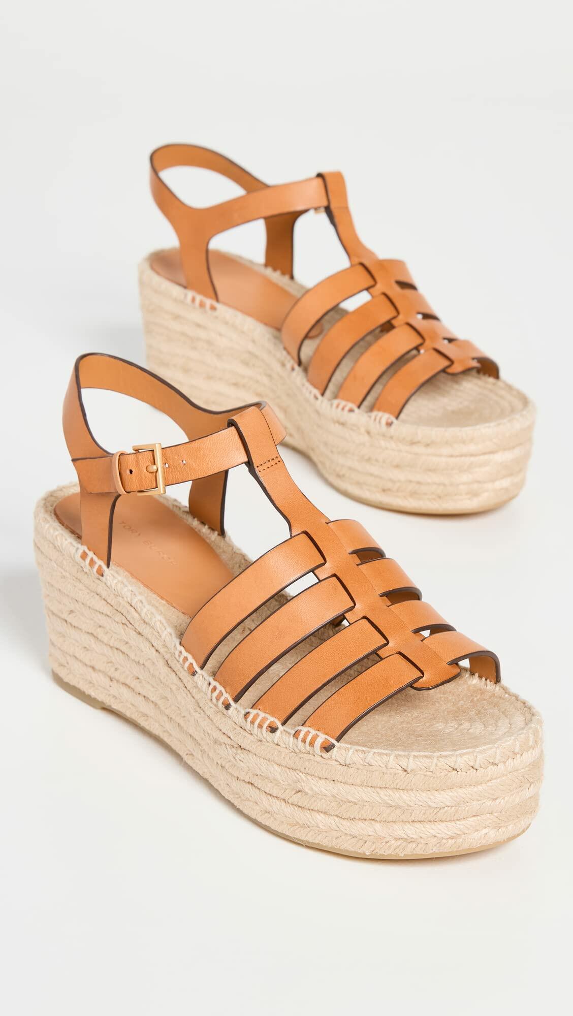 Tory Burch Women's Fisherman Wedge Espadrilles, Toasted Souffle, Tan, Orange, 7.5 Medium US