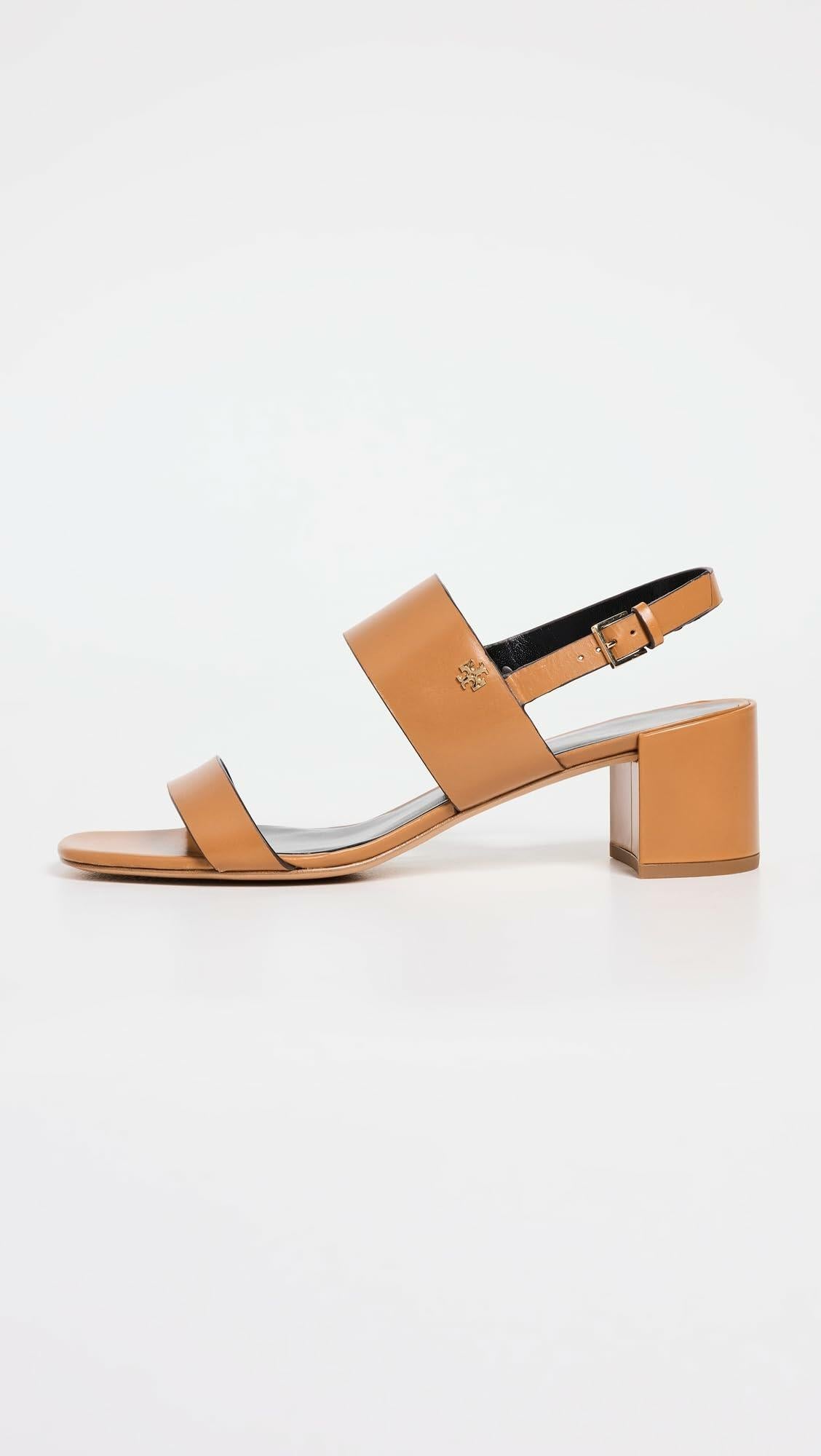 Tory Burch Women's 50mm Double T Heel Sandals, Caramel Corn/Perfect Black, 10 Medium US