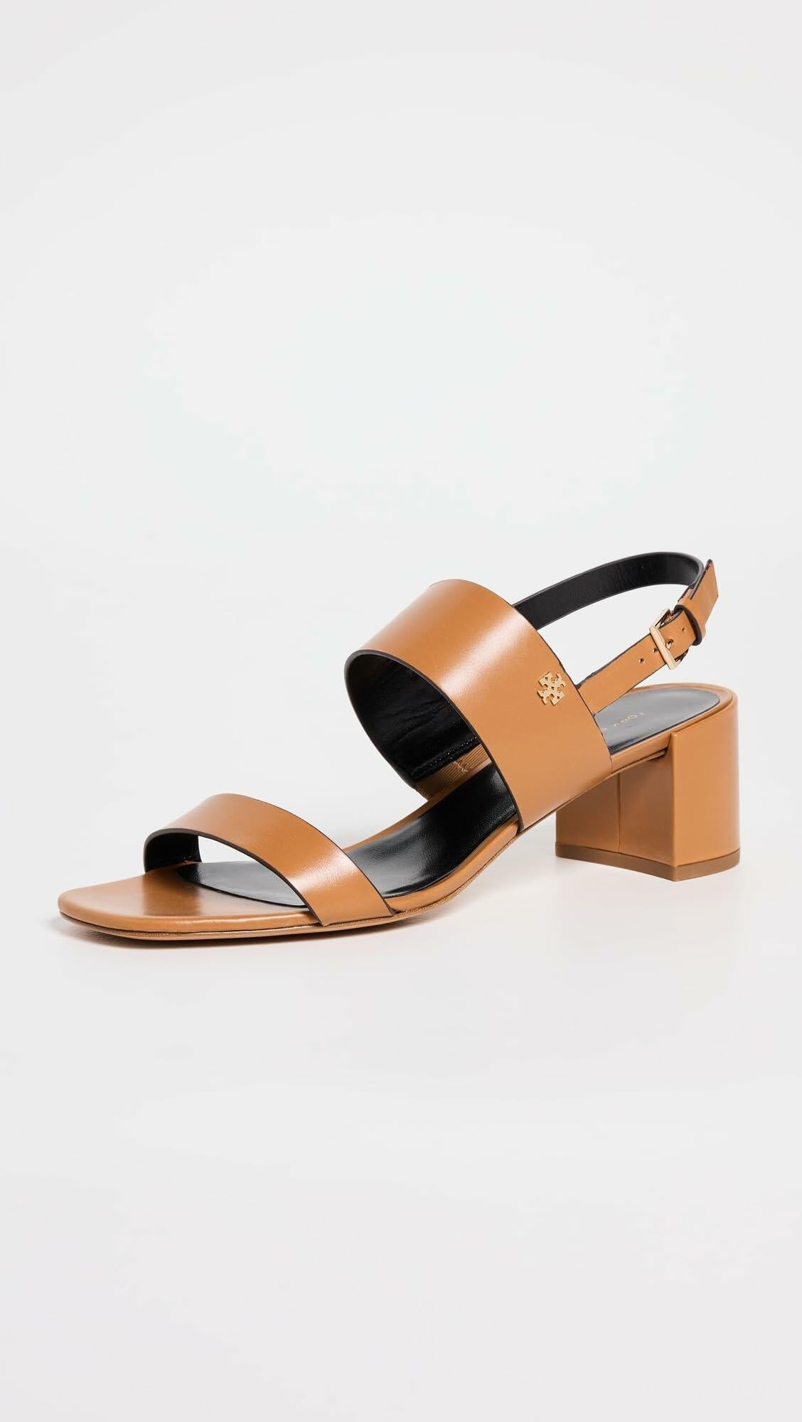 Tory Burch Women's 50mm Double T Heel Sandals, Caramel Corn/Perfect Black, 10 Medium US