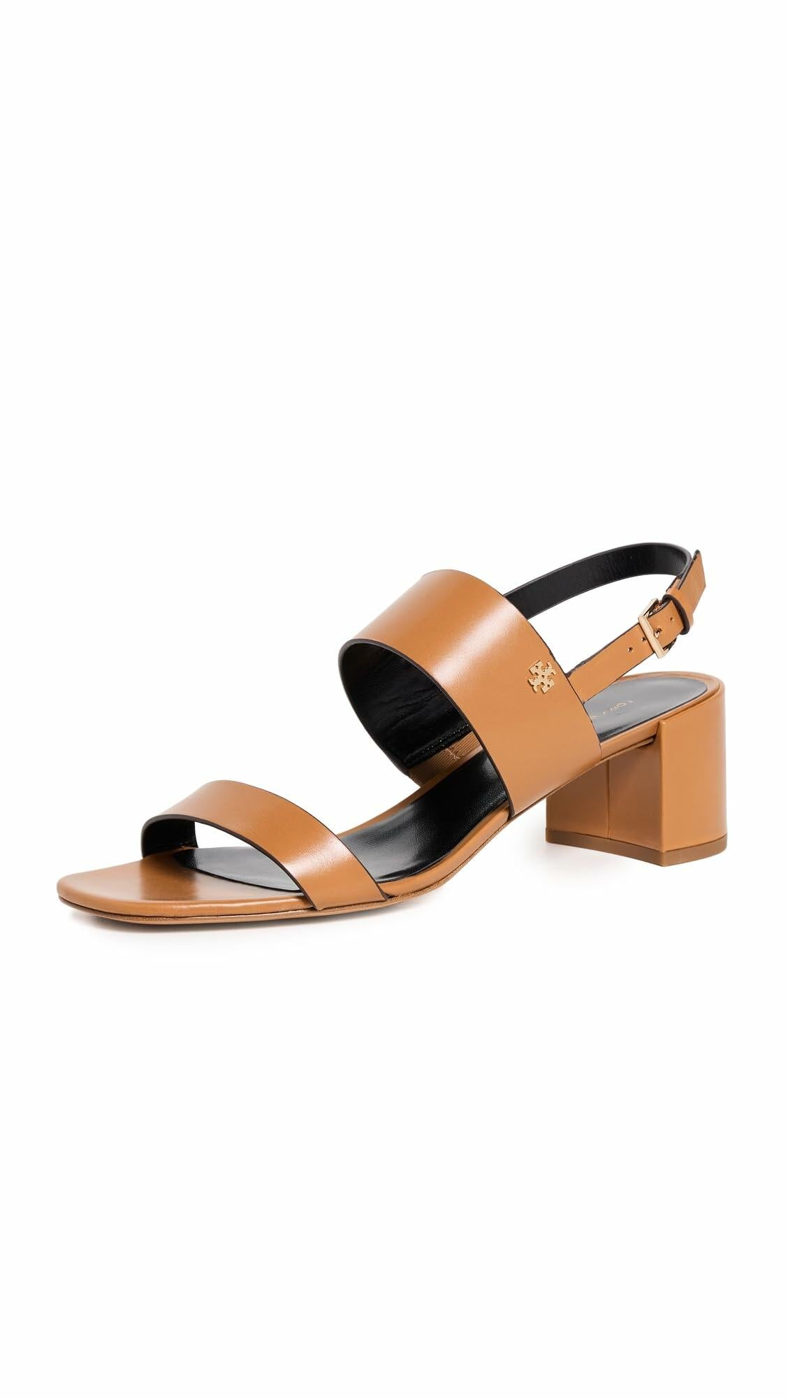 Tory Burch Women's 50mm Double T Heel Sandals, Caramel Corn/Perfect Black, 10 Medium US