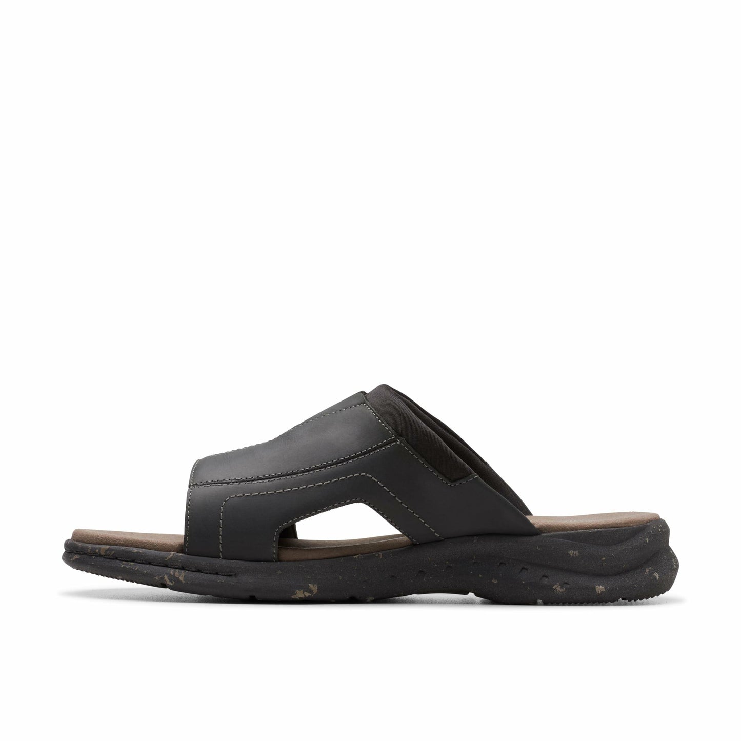 Clarks Collection Men's Walkford Band Slide Sandal, Black Leather, 8.5 Wide US