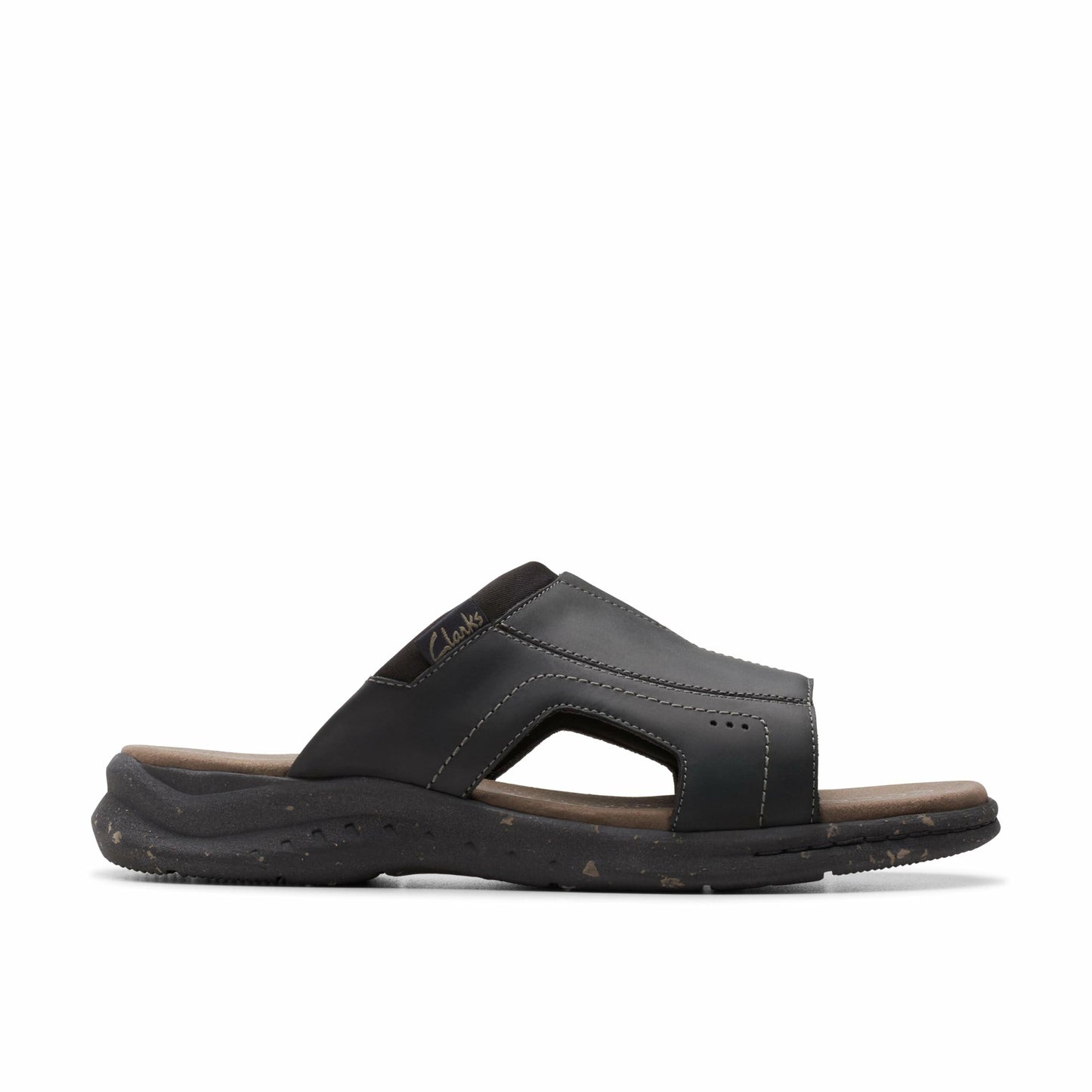 Clarks Collection Men's Walkford Band Slide Sandal, Black Leather, 8.5 Wide US