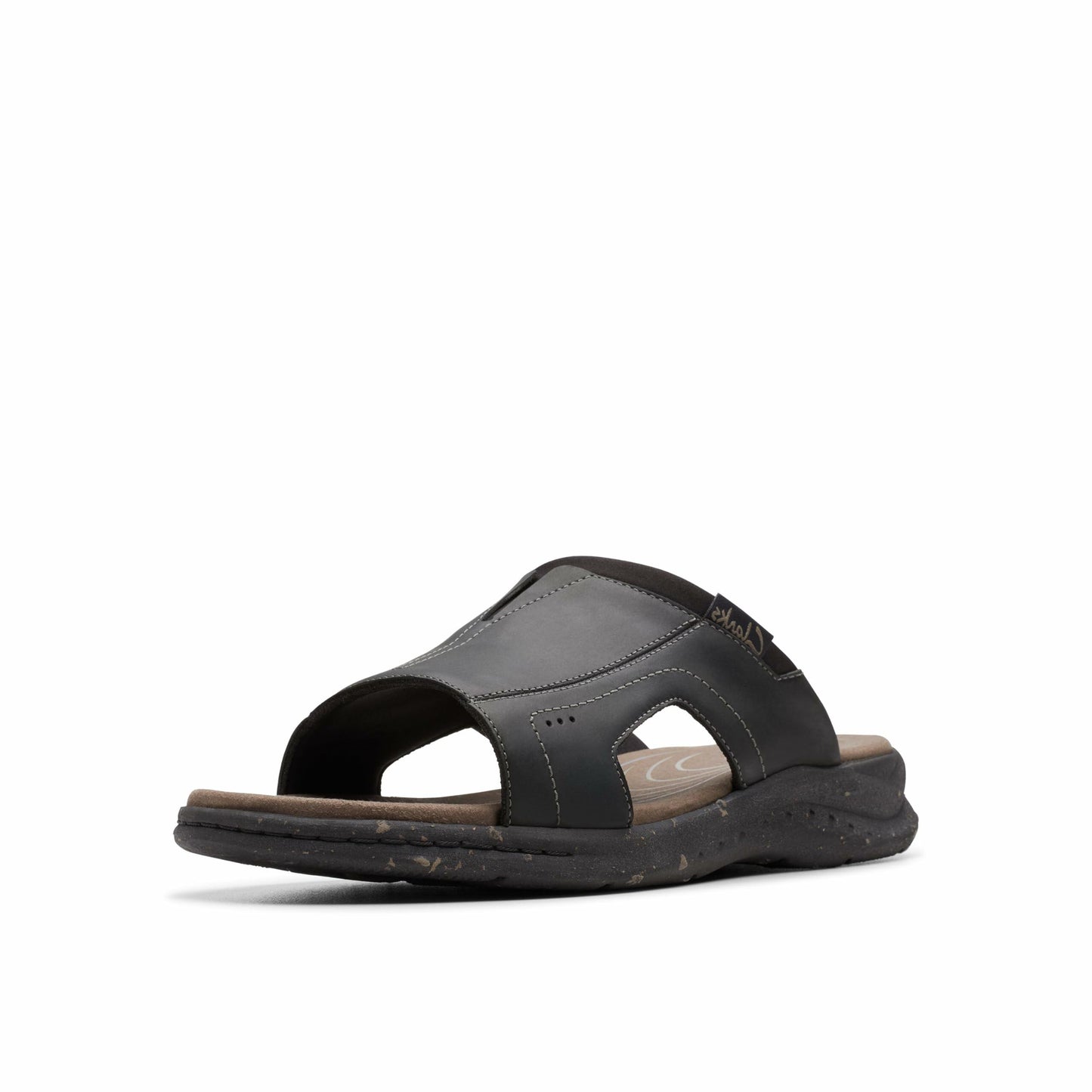 Clarks Collection Men's Walkford Band Slide Sandal, Black Leather, 8.5 Wide US