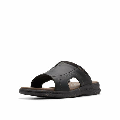 Clarks Collection Men's Walkford Band Slide Sandal, Black Leather, 8.5 Wide US