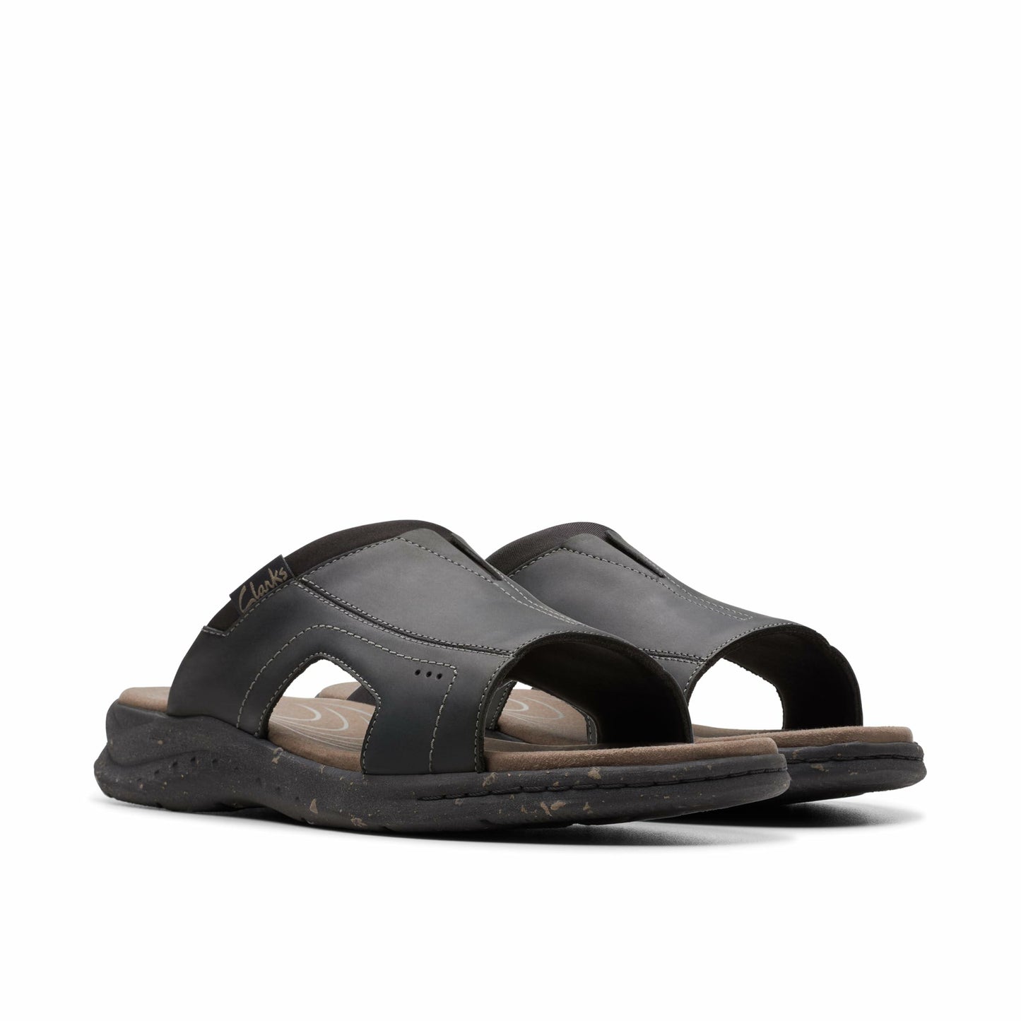 Clarks Collection Men's Walkford Band Slide Sandal, Black Leather, 8.5 Wide US
