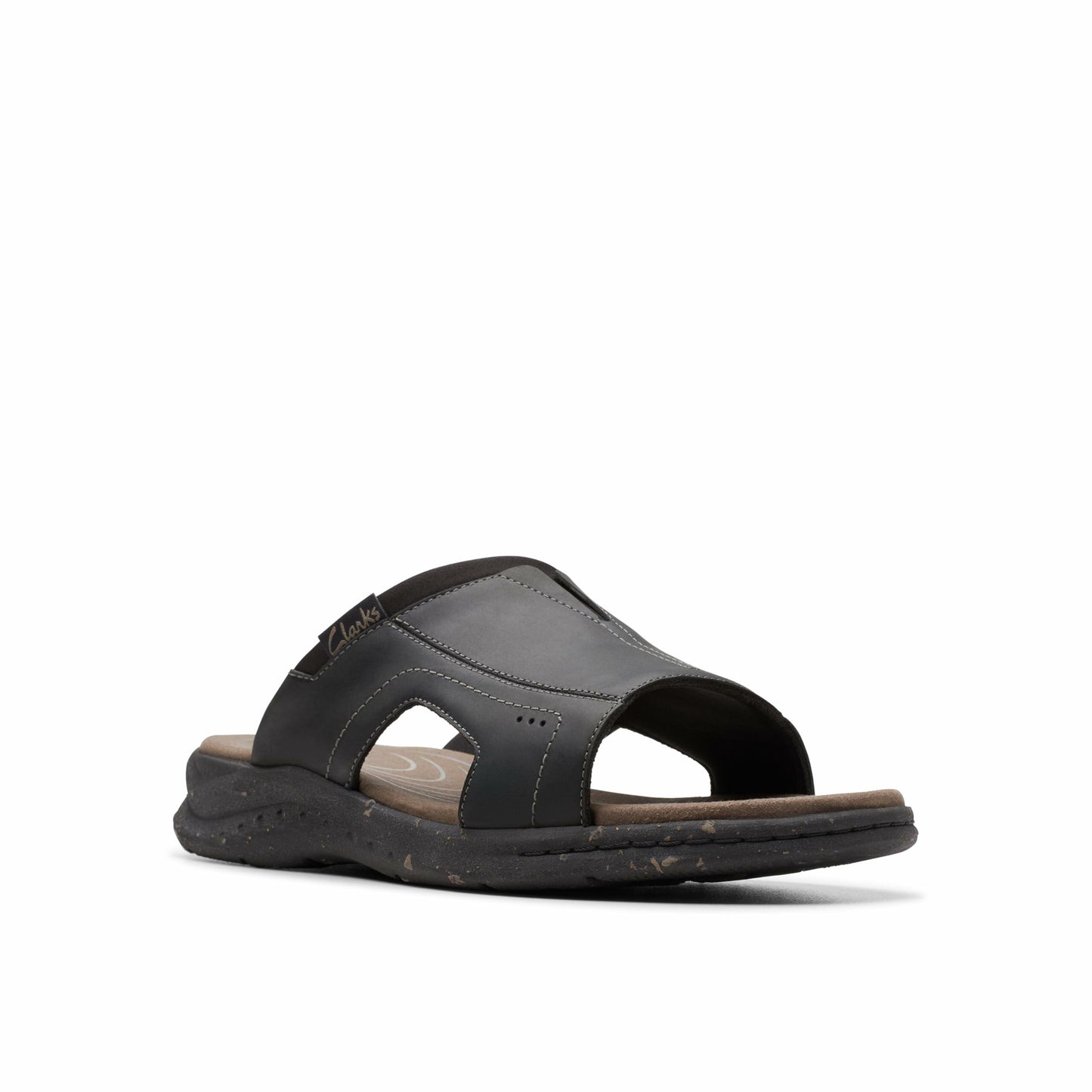 Clarks Collection Men's Walkford Band Slide Sandal, Black Leather, 8.5 Wide US