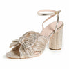 Loeffler Randall Women's Camellia Pleated Knot Heeled Sandals with Ankle Strap, Champagne, Gold, Metallic, 8.5 Medium US